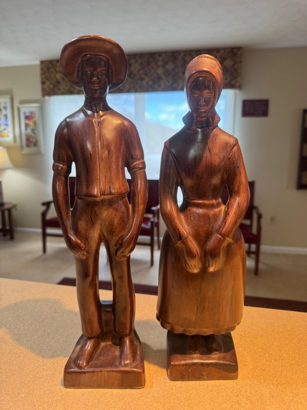 Pair of Vintage Folk Couple Statues Brown, Ceramic JS 67